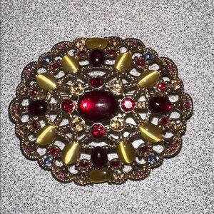 Vintage Liz Claiborne Gold Multicolored Crystal Domed Brooch